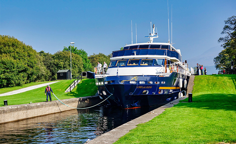 The Lord of the Glens cruise ship on the Caledonian Canal at Fort Augustus